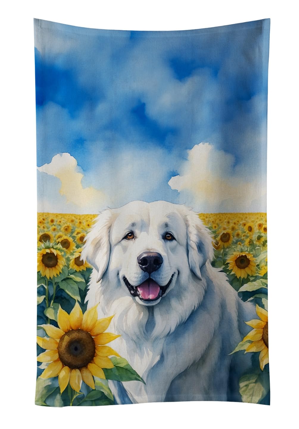 Caroline's Treasures Great Pyrenees in Sunflowers Kitchen Towel Dish Cloths Guest Hand Towel Decorative Bathroom Towel for Face,Tea, Dishcloth, Kitchen and Bath