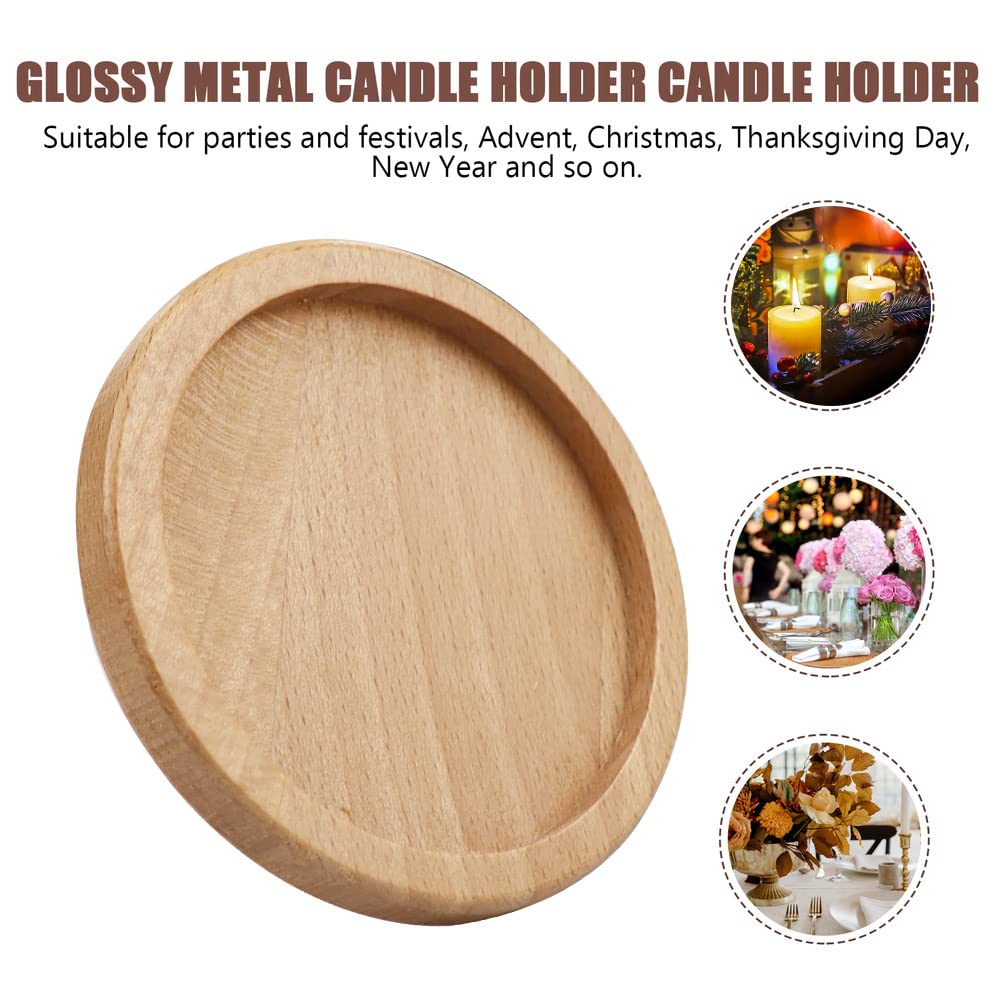 2 Portacandele In Legno Di Paulownia Con Vassoio Metallico – Diametro 8 Cm, Sottobicchieri Per Candele