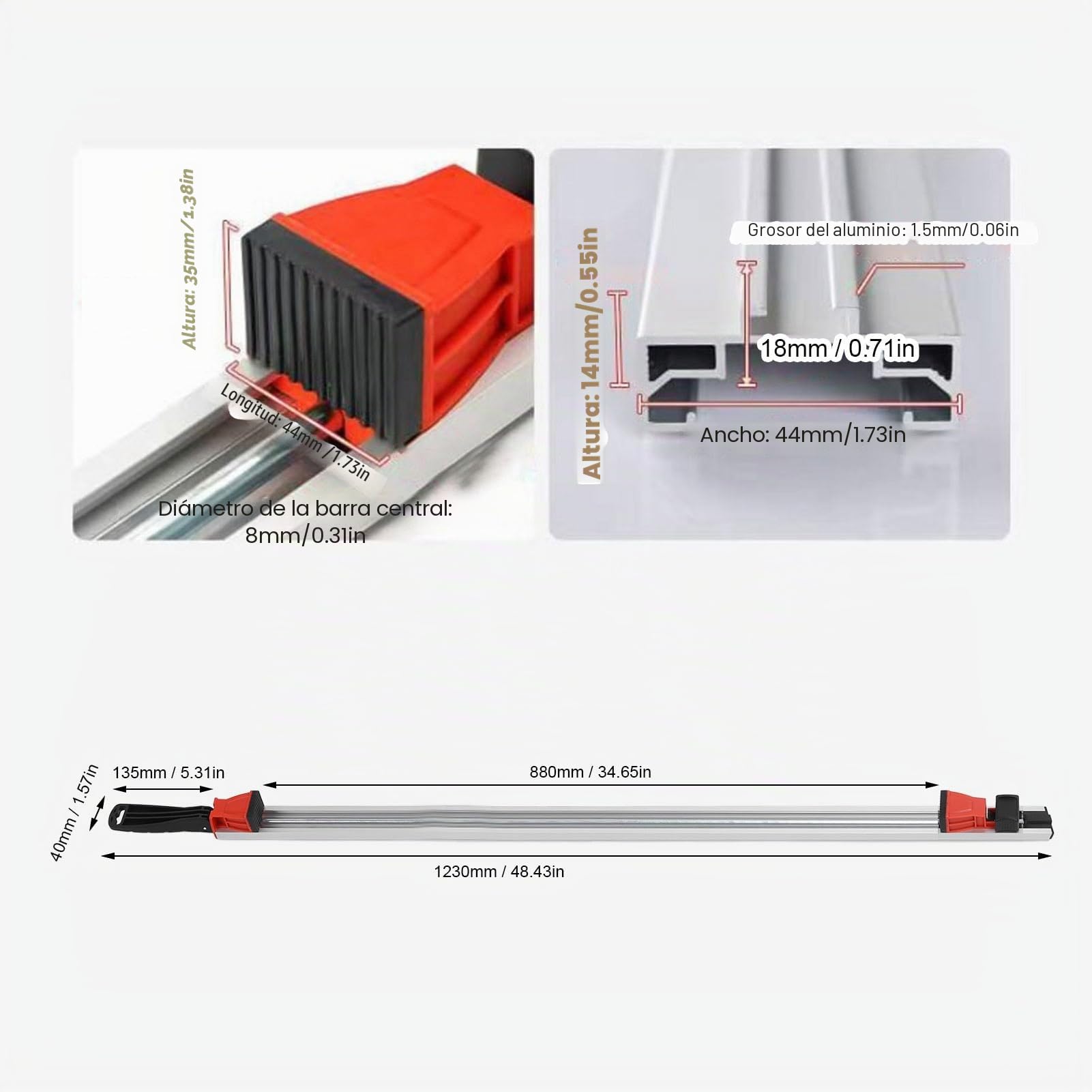 NGX Guía de Borde Recto de Borde de Abrazadera, Guía de Sierra Circular de Aleación de Aluminio para un Corte Preciso, con Limitador Ajustable, Ideal para Carpintería
