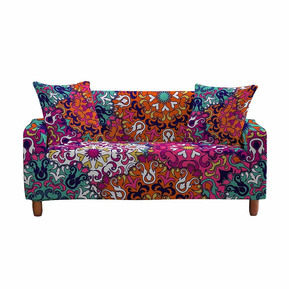 FANSU 3D Colorful Mandala Printed Sofa Cover Slipcover Stretch Furniture Cover Universal Settee Couch Cover Home Decor,Non Slip Removable Washable Pet Protector (Myanmar style,3 seater(190-230cm))