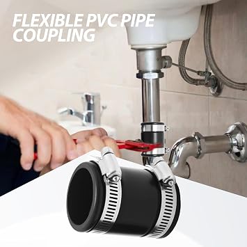 2PCS Flexible PVC Pipe Couplings, Black Rubber Pipe Connectors with Stainless Steel Clamps, Suitable for Sewers, Drains, and Ventilation Systems