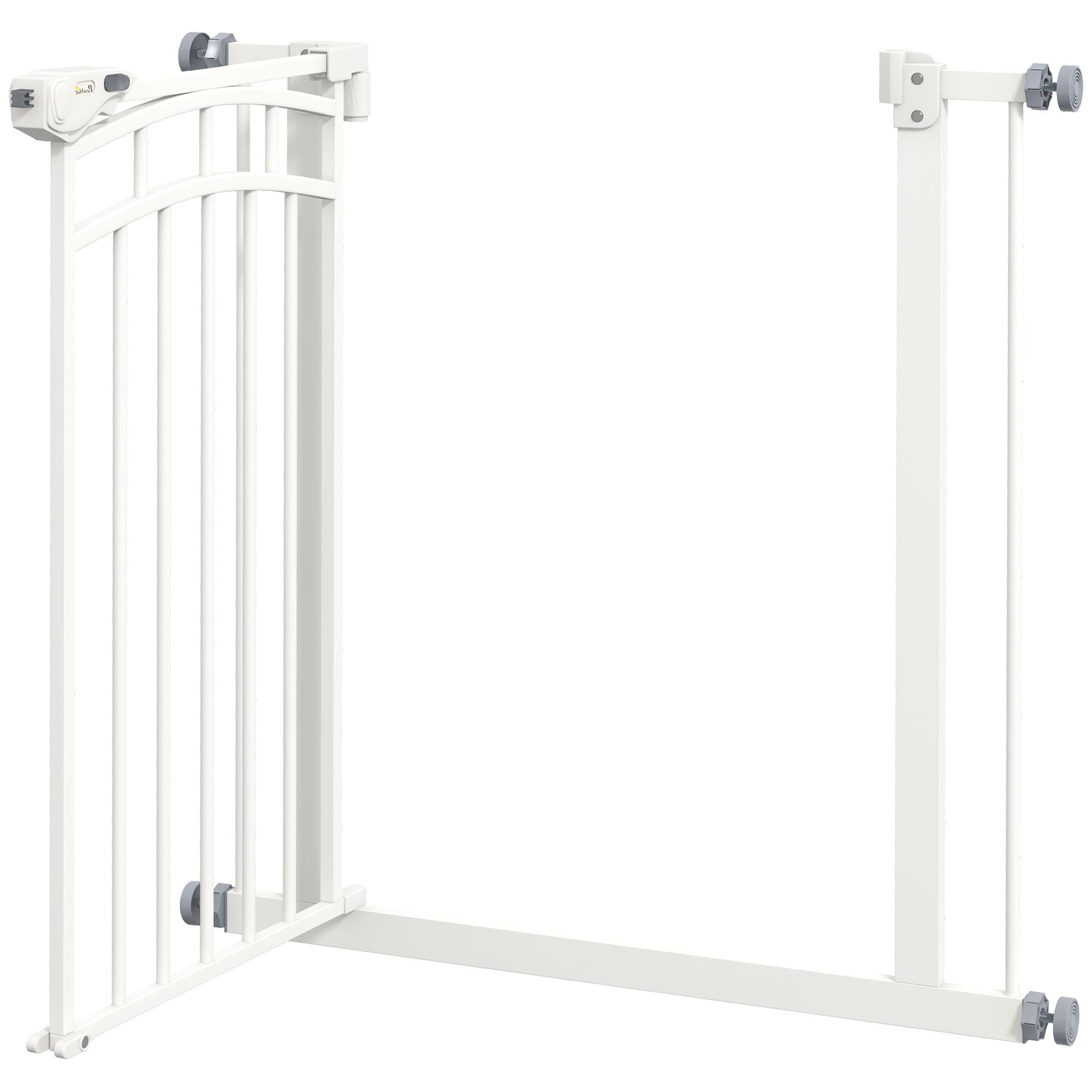 PawHut - Barrera de Seguridad para Perro Extensible (74-80 cm, Doble Cerradura, Cierre automático, Barrera de Escalera de fijación por presión sin Taladro, Altura 76 cm, Color Blanco | Doble bloqueo, cierre automático, barrera de escalera de fijación por