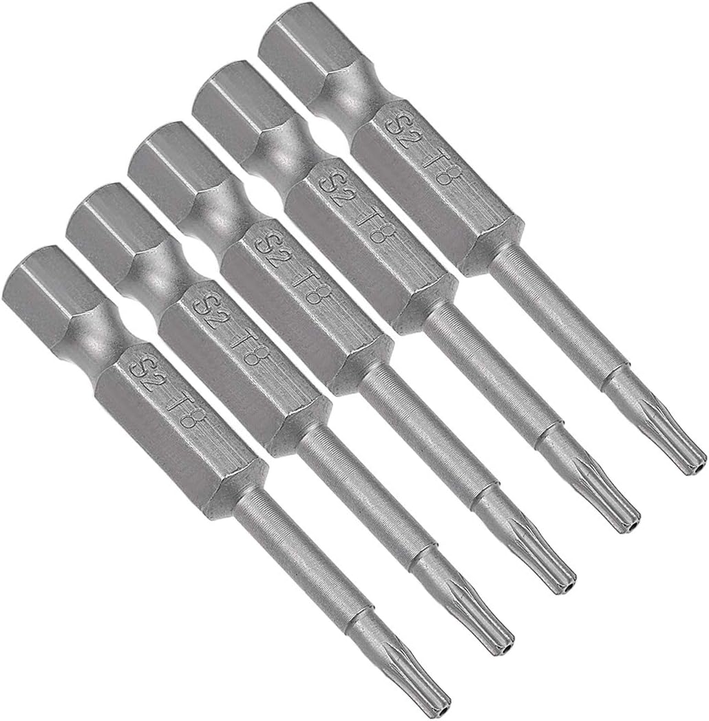 uxcell 5 Pcs T8 Magnetic Torx Screwdriver Bits, 1/4 Inch Hex Shank 2-inch Length S2 Security Tamper Proof Screw Driver Kit Tools
