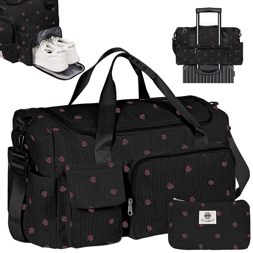 Adiwo Large Gym Bag Womens, Sports Bag with Shoes Compartment, Multiple Compartments, Foldable Overnight Weekend with Wet and Dry Separation, Large + Small Holdall for Gym Sports and Travel, Black