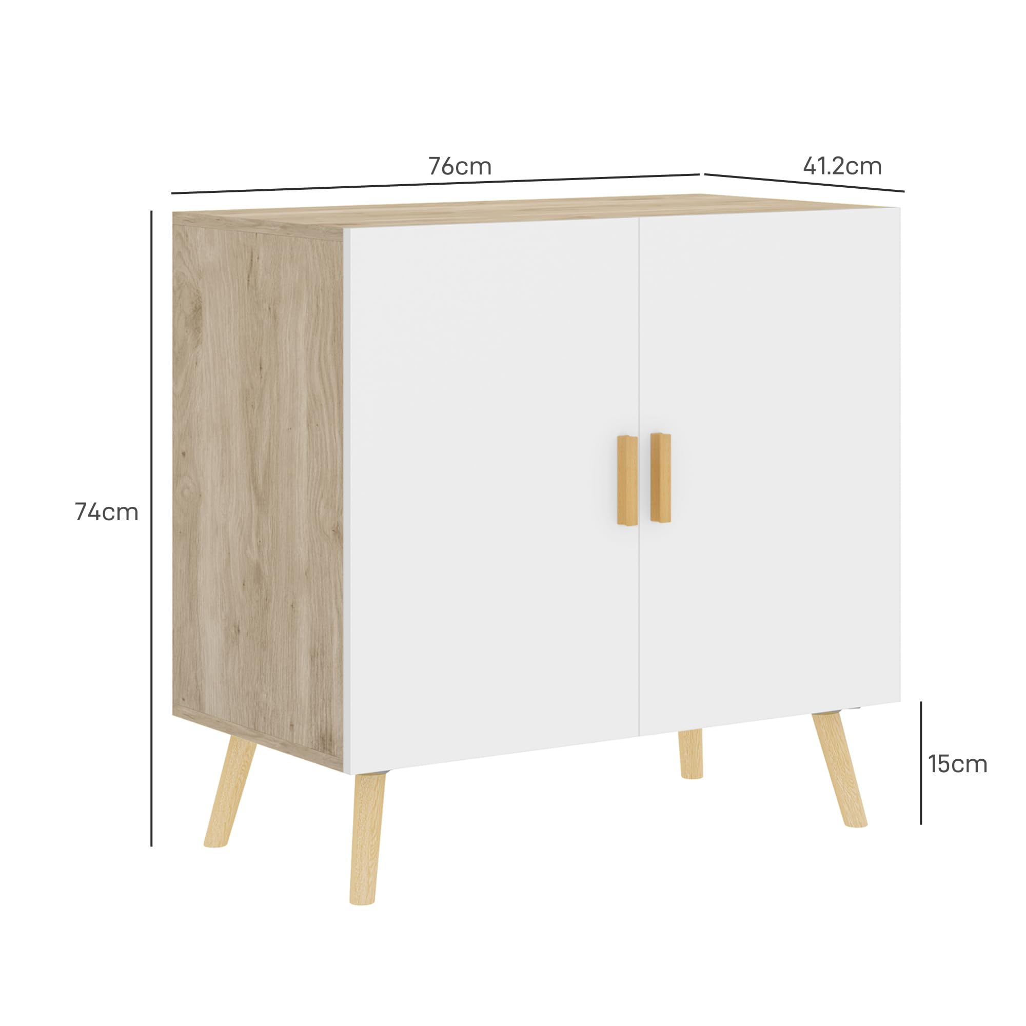 HOMCOM Mobile Multiuso con 3 Ripiani Regolabili e Base Sollevata, Mobile Soggiorno in Legno, 76x41.2x74 cm, Rovere e Bianco