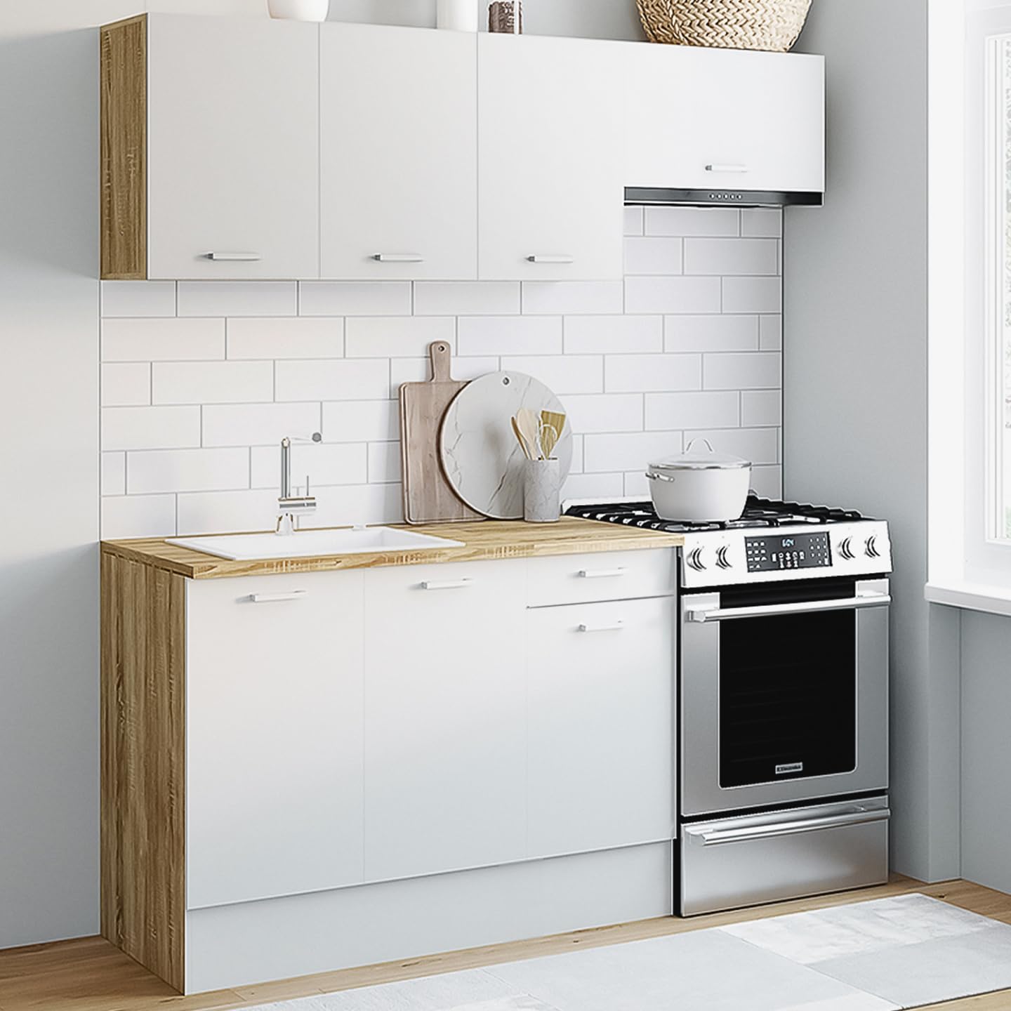 Cuisine complète 180 cm Subtil Plan de Travail 5 éléments Bois Blanc