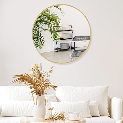 Miniatura 3 de Itrue Espejo redondo dorado de 12 pulgadas, pequeños espejos de marco de metal para pared o mesa con gancho de montaje en pared y soporte de mesa