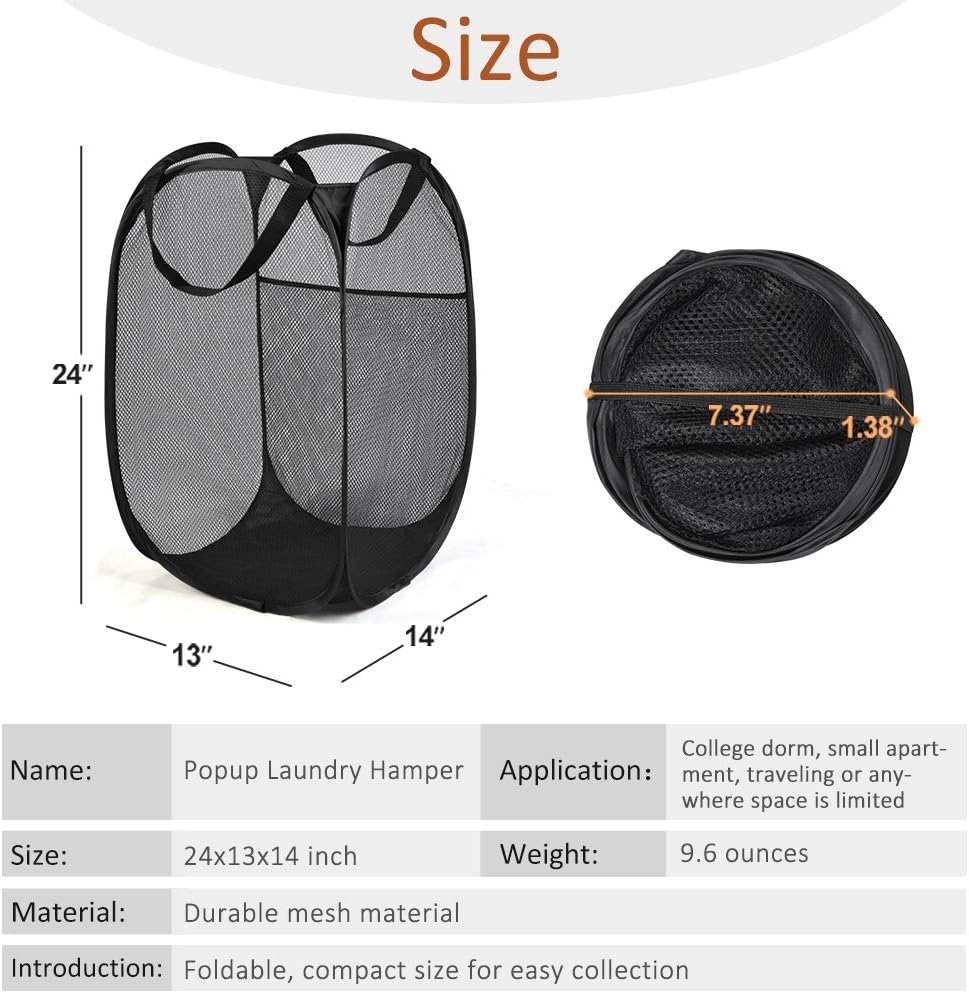 Laundry Hamper Foldable Pop-Up Mesh Popup Laundry Basket with Reinforced Carry Handles Collapsible for Storage and Easy to Open
