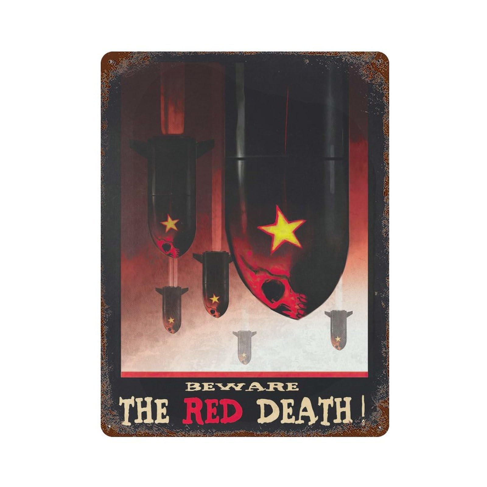 Garage Style Beware The Red Death Distressed Metal Wall Sign 15.7"x11.8", Vintage Wall Decor for Bar And Workshop
