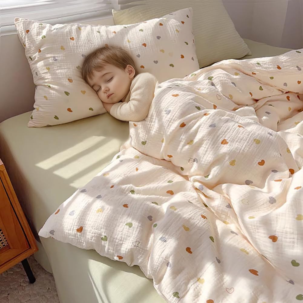AShanlan Kinderbettwäsche 100x135 Baumwolle Musselin Bettwäsche Mädchen Oeko-TEX zertifizierte Bettbezug mit Reißverschluss