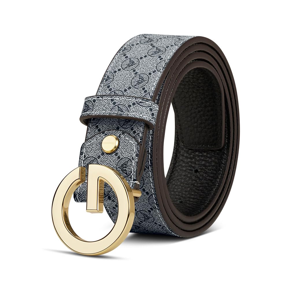 VANNANBA Mens Fashion Leather Belt for Jeans Dress with Golden Designer Buckle