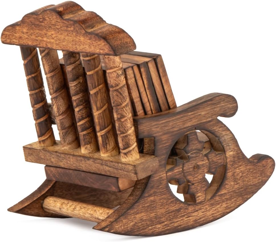 Wooden Coasters Set of 6 (Unique Chair Design) - Wood Coasters for Drinks - Square Design is Perfect for Coffee Table, Dining Table & Bar Use - Premium Drink Coasters Small Size - Image 4