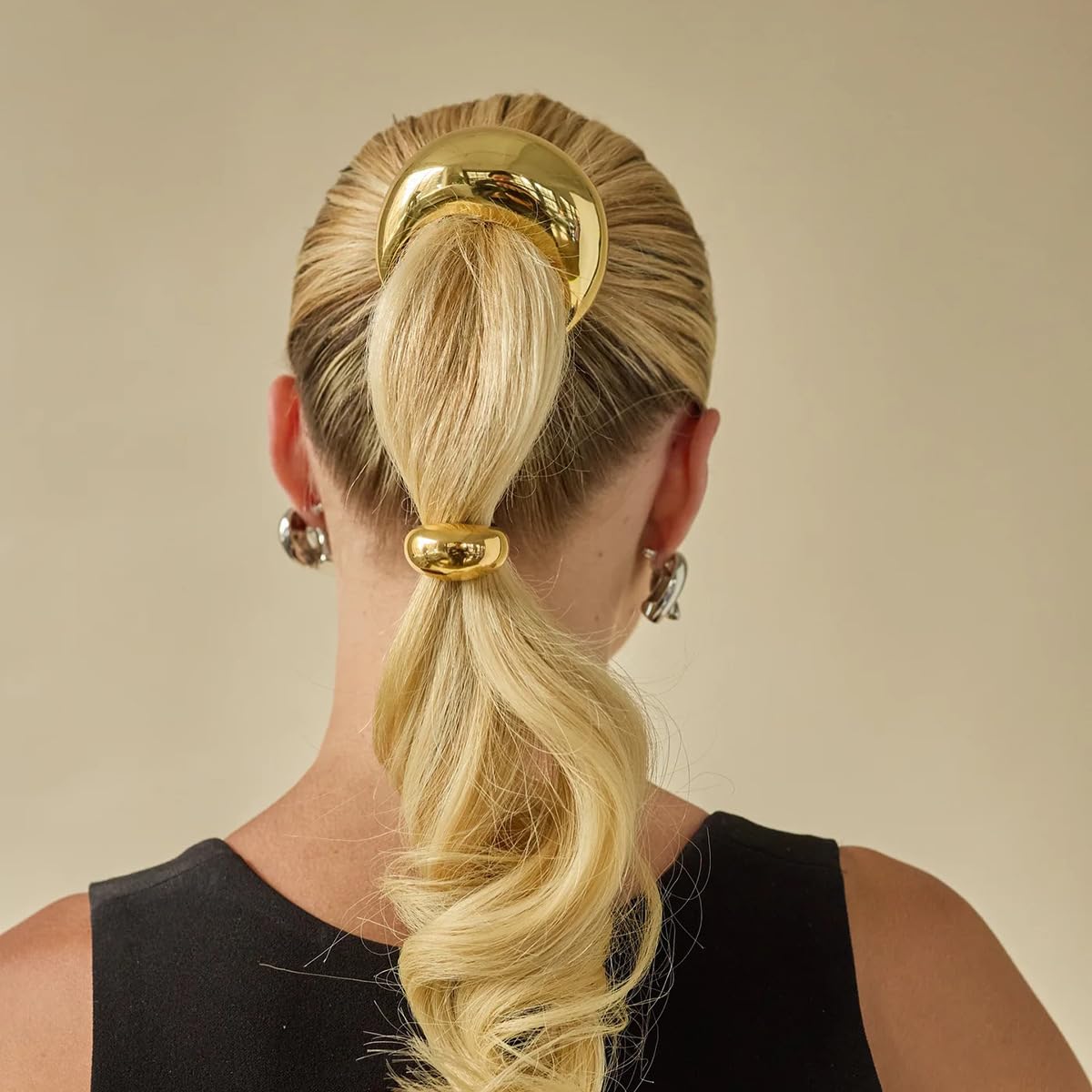 Lazos para el pelo de acero inoxidable, oro de 18 quilates, gruesos, coletas para mujer, brillantes soportes elásticos para coleta, accesorios geométricos dorados y plateados (tamaño grande dorado)