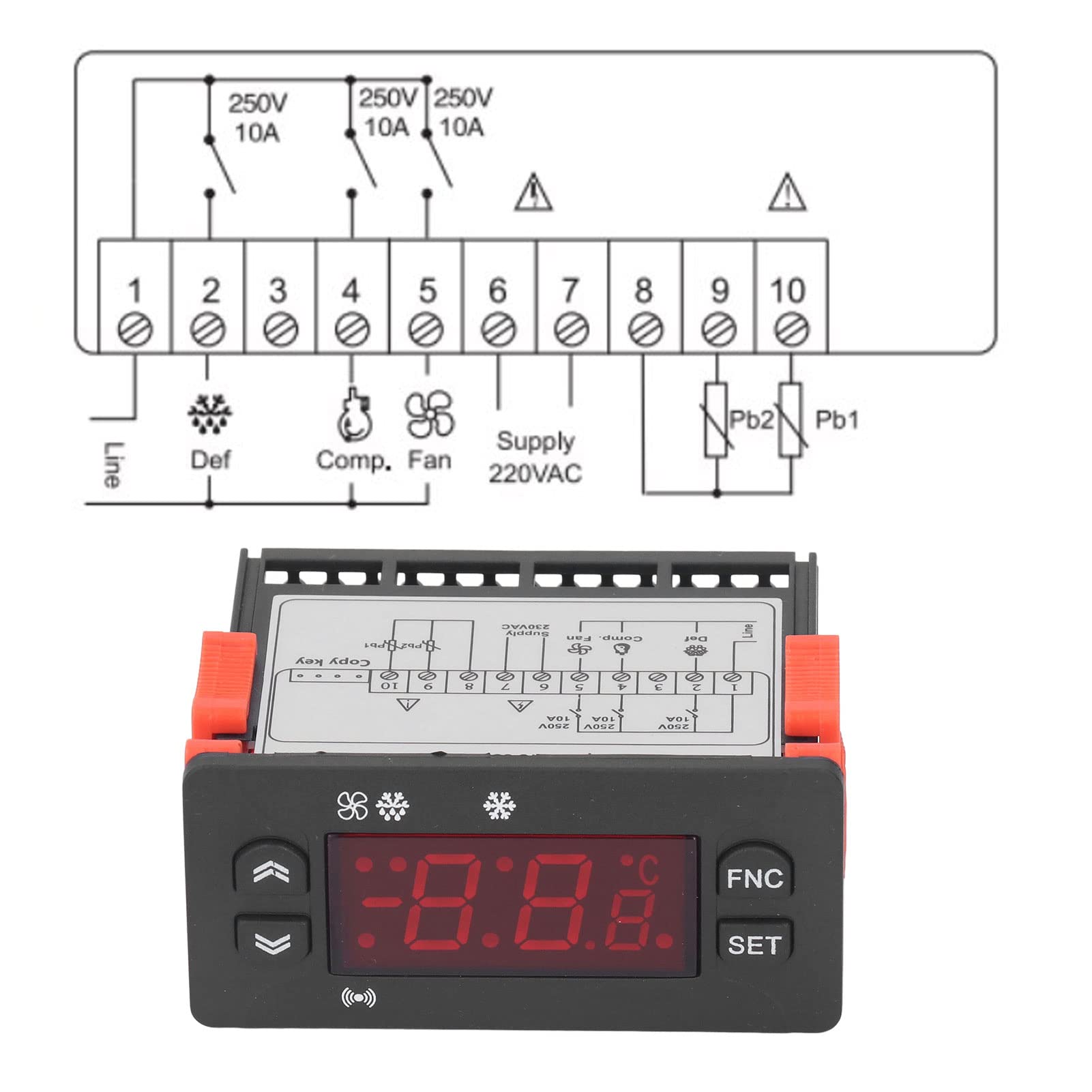 Controlador de Temperatura ETC-974 AC230V 50/60HZ Termostato con Sensor de Pantalla Digital para Refrigerador Refrigerador, con Alarma de Falla del Sensor
