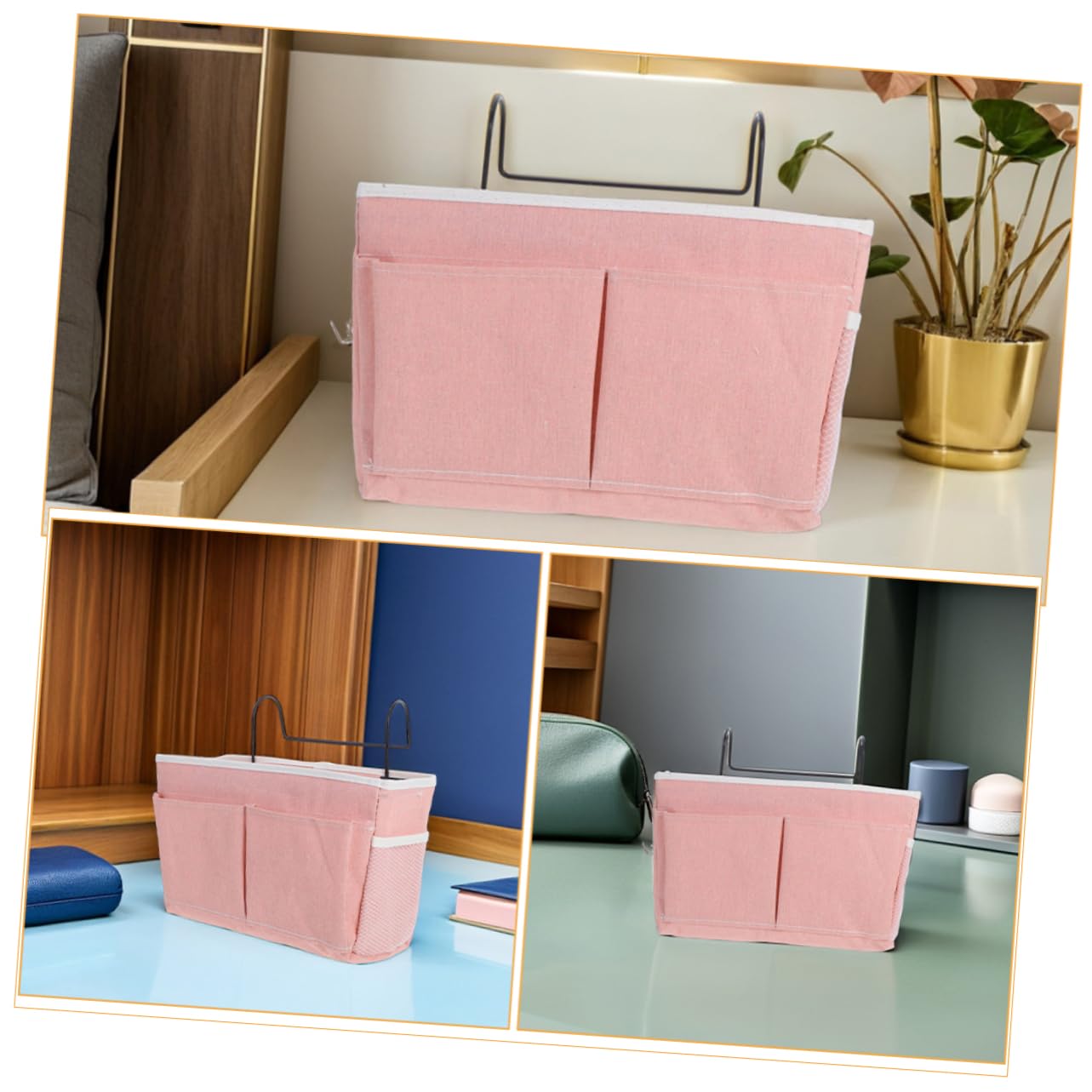 IMIKEYA 2pezzi Borsa Portaoggetti da Appendere in Tessuto Organizer per Libri e Oggetti Essenziali per Letti Castello e Dormitori con Tasche per Comodino