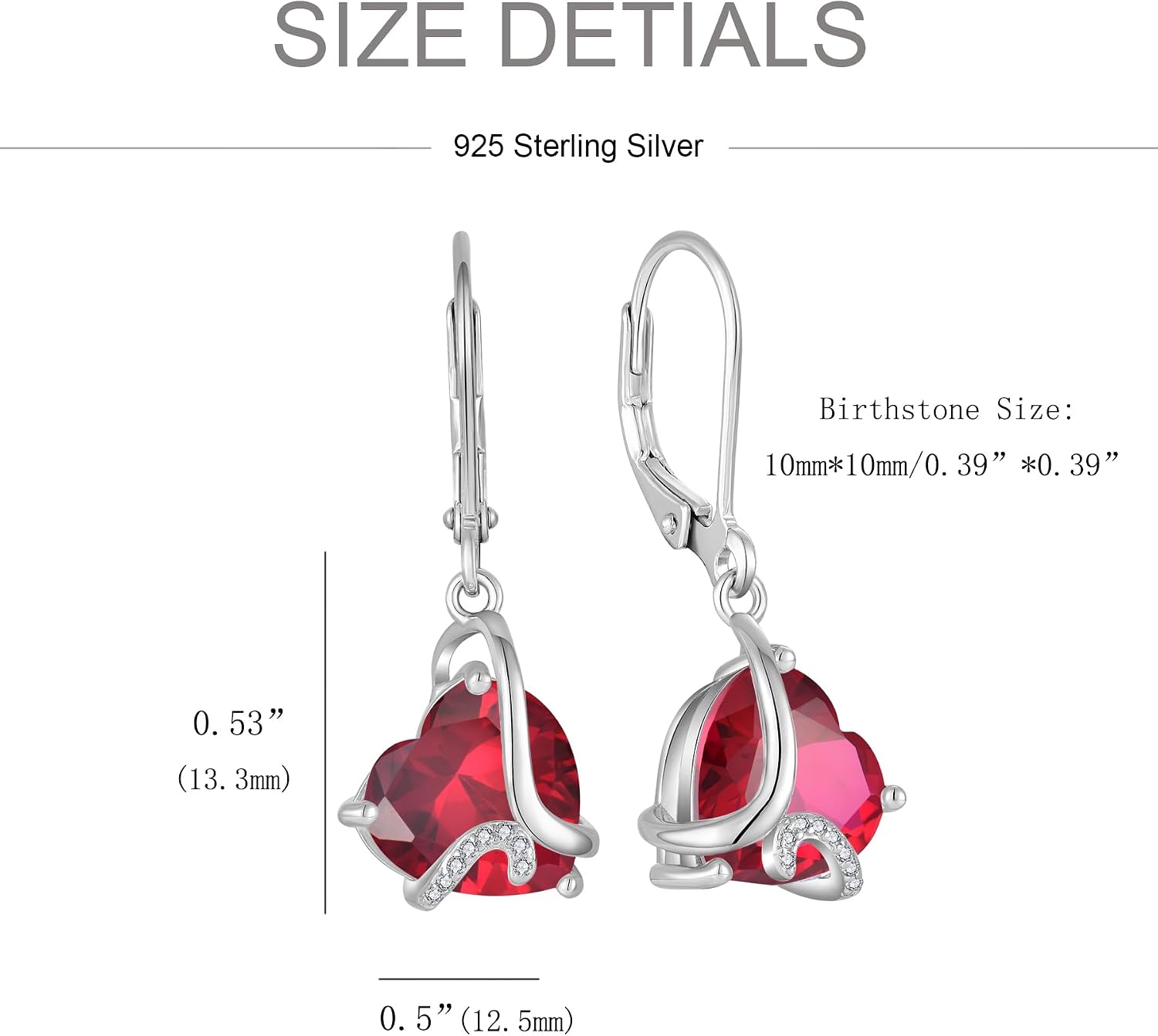 925 Sterling Silver Heart Birthstone Jewelry Set - I Love You Forever Engraved Red July Ruby Pendant Necklace & Drop Earrings for Women Anniversary Birthday Valentine's Day Hypoallergenic