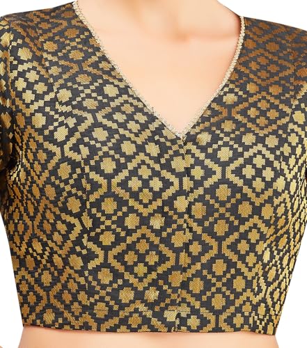 Image of Studio Shringaar Women's Readymade Brocade Elbow Length Sleeves Saree Blouse