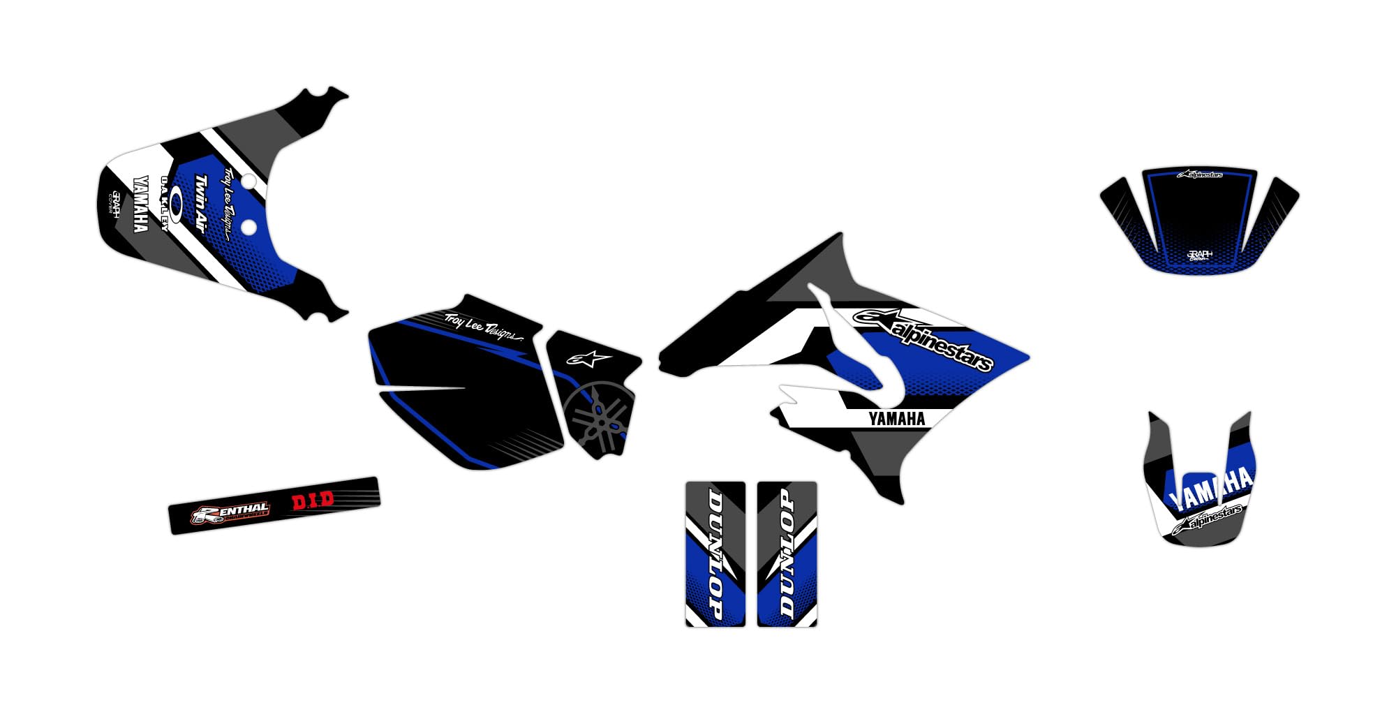 Kit déco Yamaha DT 50 Comics Bleu : autocollants moto cross de 2003 à 2020 pour habillage
