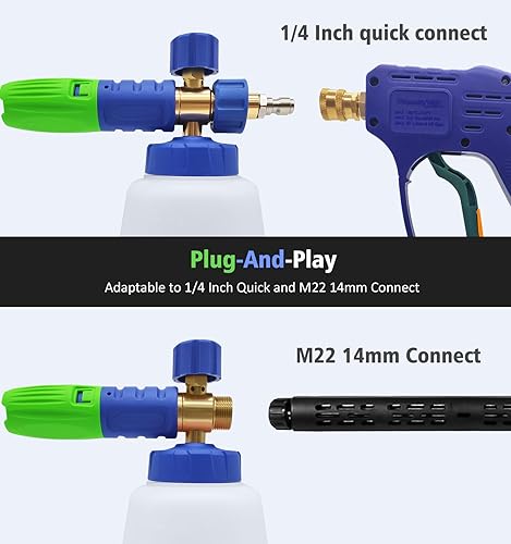 Miniatura 5 de YeewayVeh Cañón de espuma, lavadora a presión con conector de 14 pulgadas y botella de 1 litro, lanza de espuma de nieve y boquilla de orificio