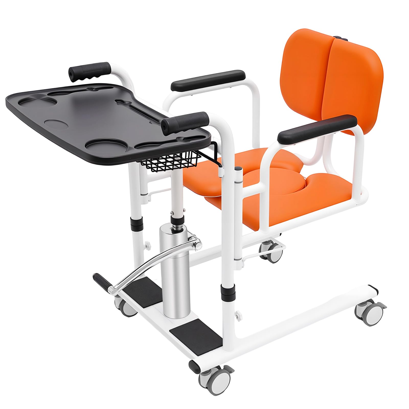 Silla elevadora hidráulica para pacientes, hasta 150 kg (naranja) | Cojín de asiento de poliuretano con esponja, ajuste hidráulico de altura de 180°, para hogares de ancianos y hospitales
