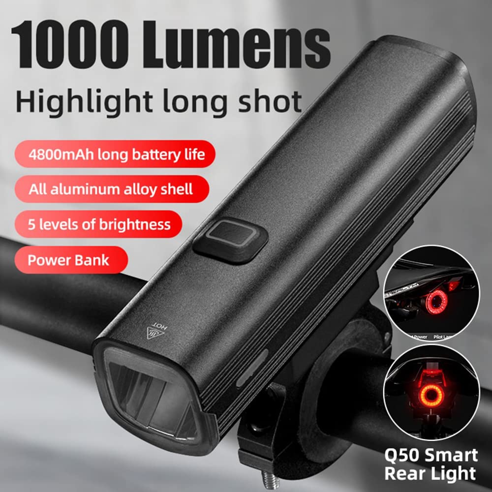 Luce per Bicicletta 1000 Lumen, Faro per Bici, Power Bank, Torcia, Manubrio, Ricarica USB, MTB, Strada, Luce ad Alta intensità