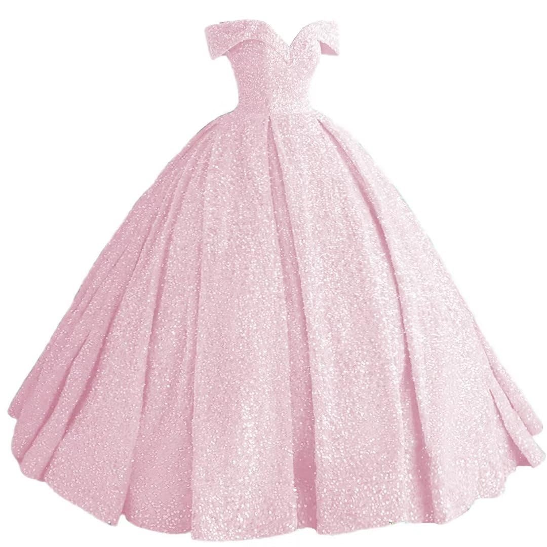 YIANN Blush Pink Quinceanera Dresses for Teens Sleeveless Glitter Sequin Off Shoulder Prom Dress Long Ball Gown UK18
