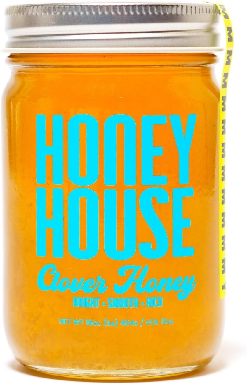 Honey House Raw & Unfiltered Clover Honey – 100% Pure, American-Sourced, Non-GMO – Natural Sweetener – 12oz Glass Jar