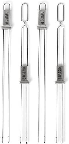 BBQ-AID Brochetas de metal prémium para barbacoa con liberación rápida, brochetas de metal de acero inoxidable de doble punta para asar a la