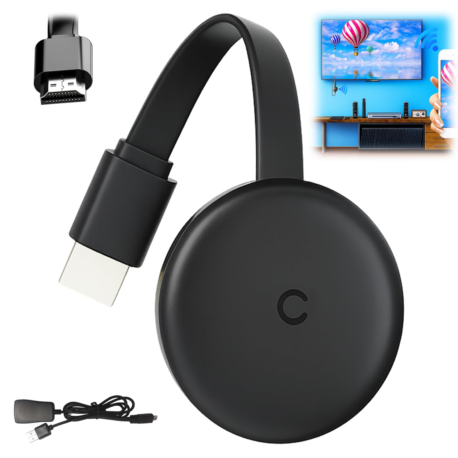 Chromecast - Dispositivo para TV, HDMI inalámbrico 3 en 1, Miracast Dongle, 2.4/5G, dongle WiFi de doble banda para TV, compatible con Airplay/Miracast/DLNA para Android/Windows/iOS/Mac OS, Plug and