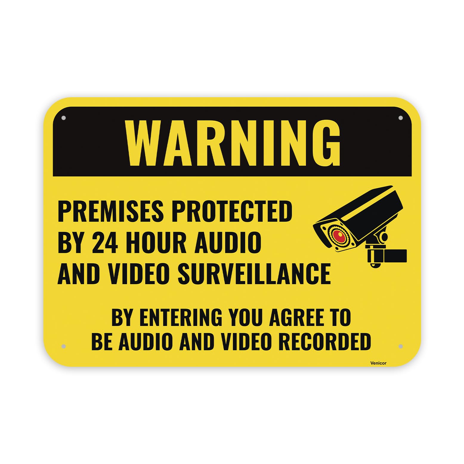 Video & Audio Surveillance Warning Sign, Aluminum Monitoring Notice Plaque, 12x8 Inch