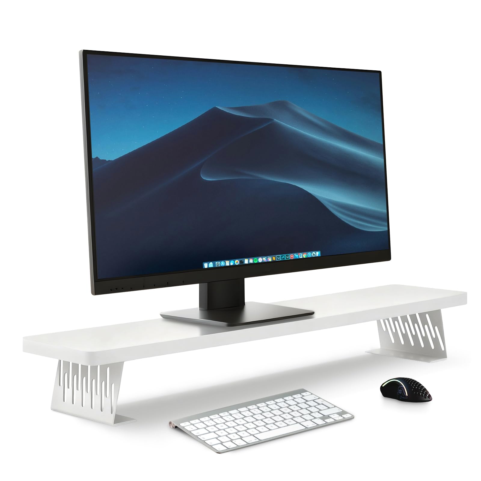 Supporto rialzato in legno per monitor 80x23,5x10 cm, supporti per monitor da scrivania, rialzo per doppio monitor e TV, robusto ripiano da scrivania per l'ufficio domestico, Bianco