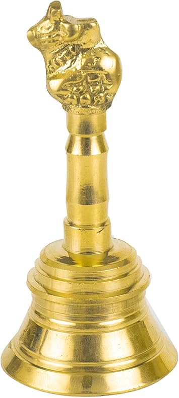 Spillbox Traditional Brass Bell/Ghanti for Pooja/Worship for Temple Home - 4" Inch Nandi, Gold