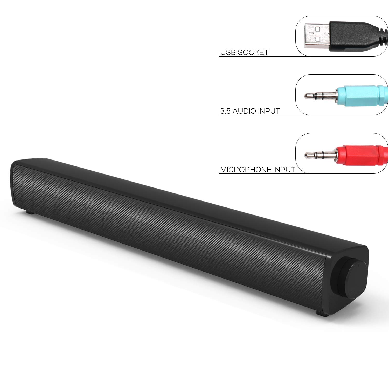 USB Computer Speaker with 3.5mm Jack, Wired Stereo Computer Sound Bar for PC, Cellphone, Tablets, Desktop, TV