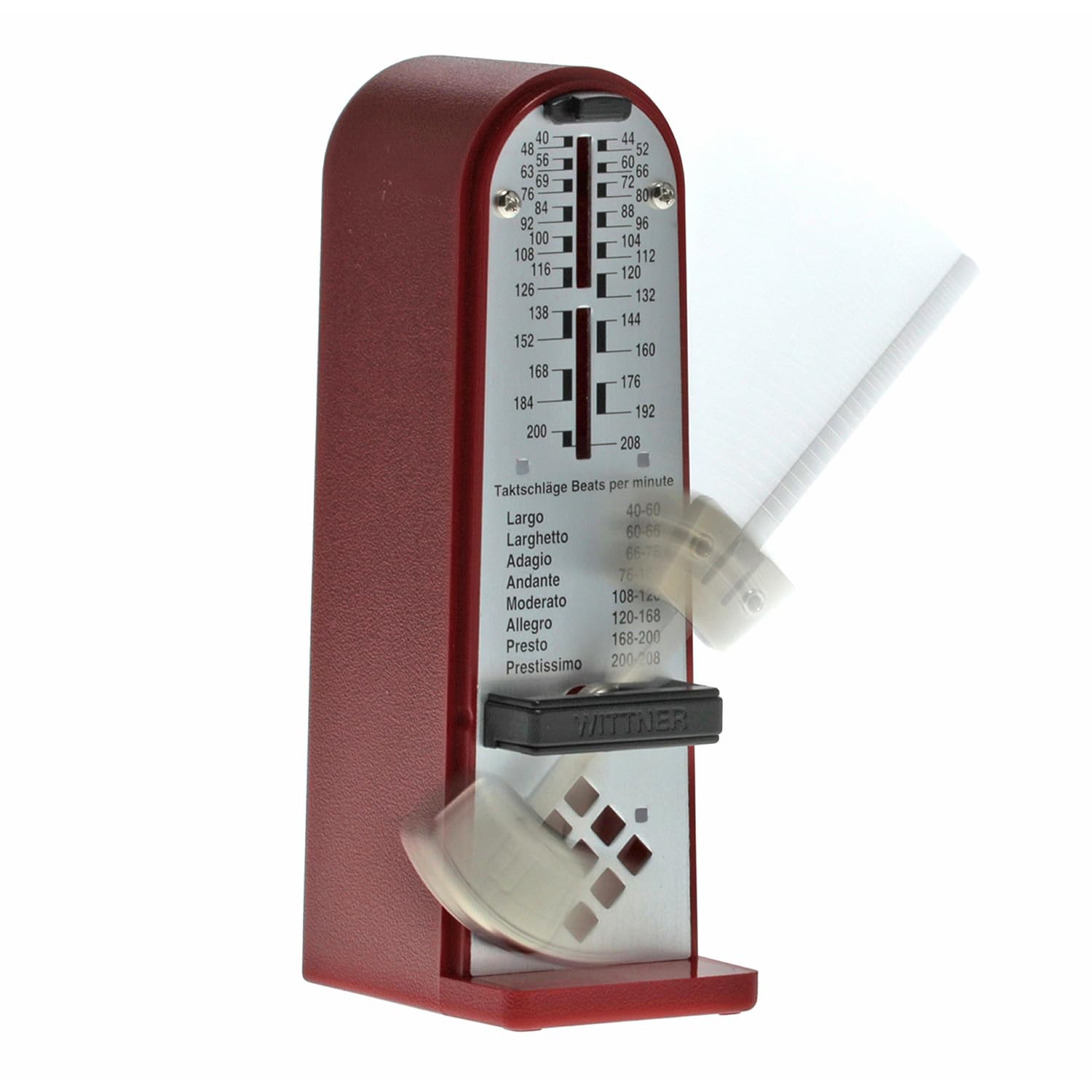 Wittner Taktell Piccolino 890141 mechaniczny metronom rubinowy z keepdrum ściereczka z mikrofibry