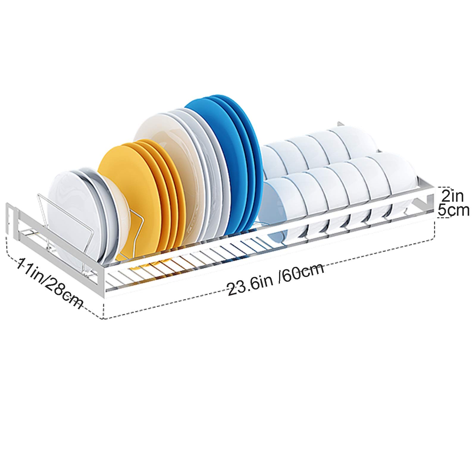 Escurreplatos de acero inoxidable para colgar sobre el fregadero con ganchos para utensilios de cocina, estante de almacenamiento para ahorrar espacio, color plateado, 27.6 pulgadas
