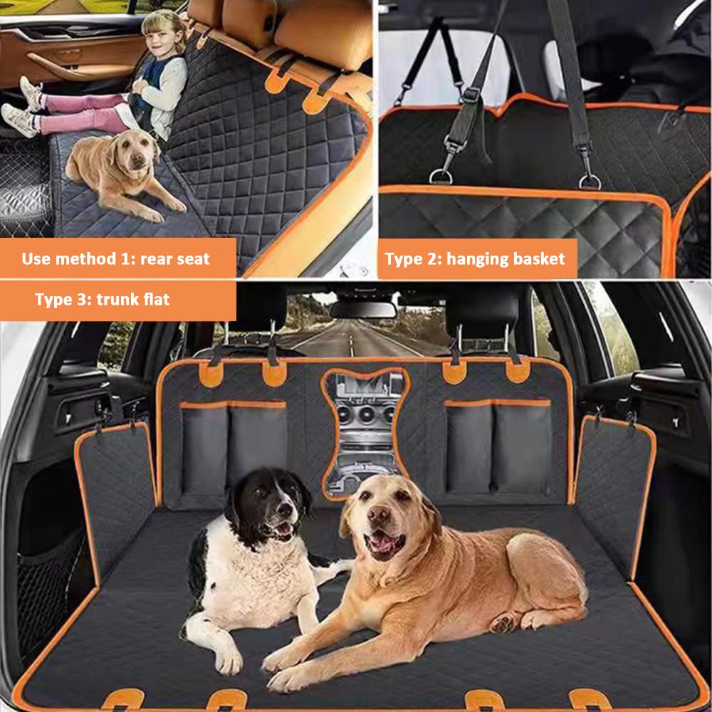 Funda Coche Perros Asiento Trasero, Cubre Asientos Coche Perro con Ventana Protector Lateral, Funda Perro Coche Impermeable Antideslizante para Coche, SUV, Camiones