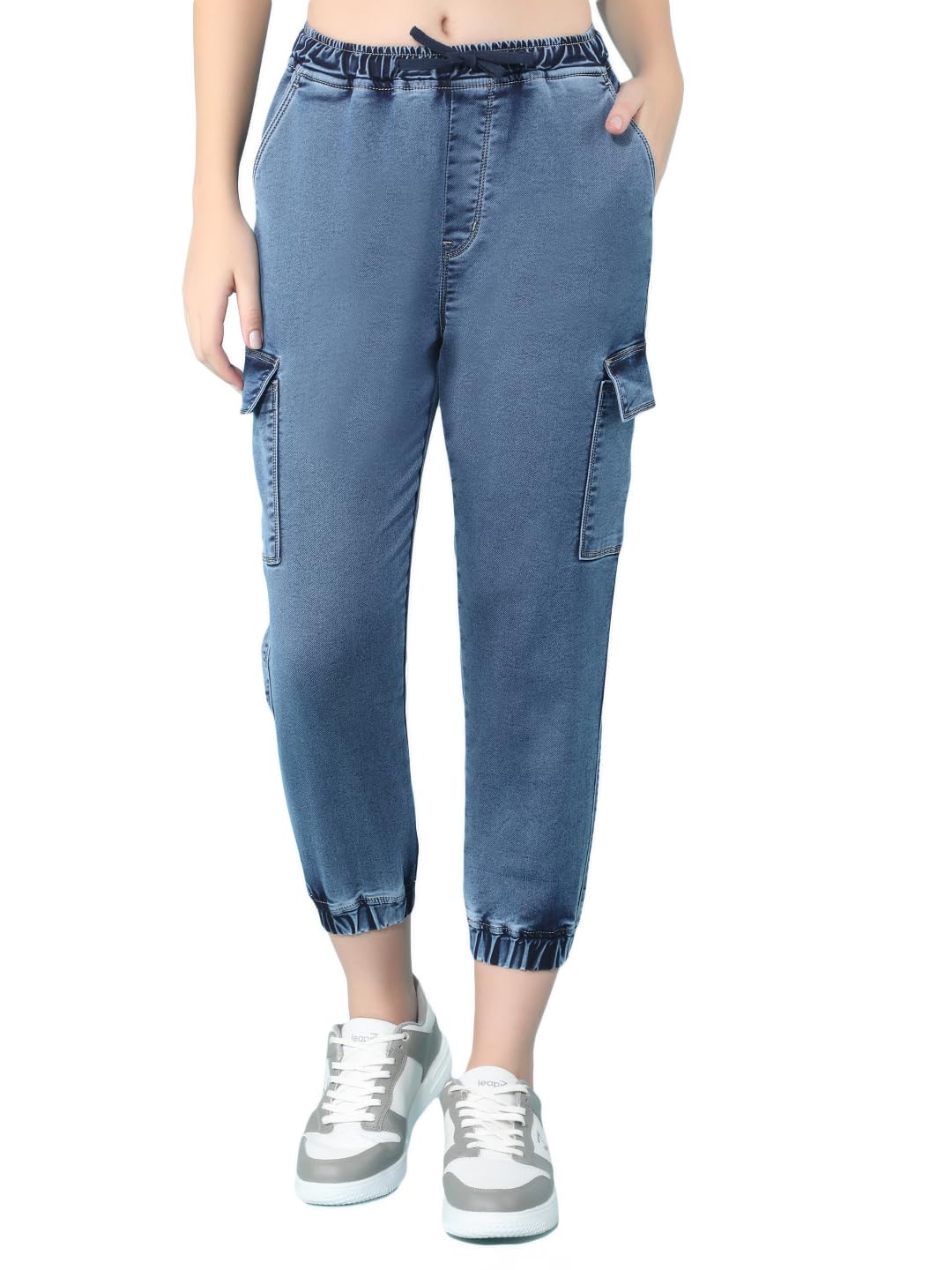 crimsoune club Women's Blue Crop Length Cargo Joggers-picture-11