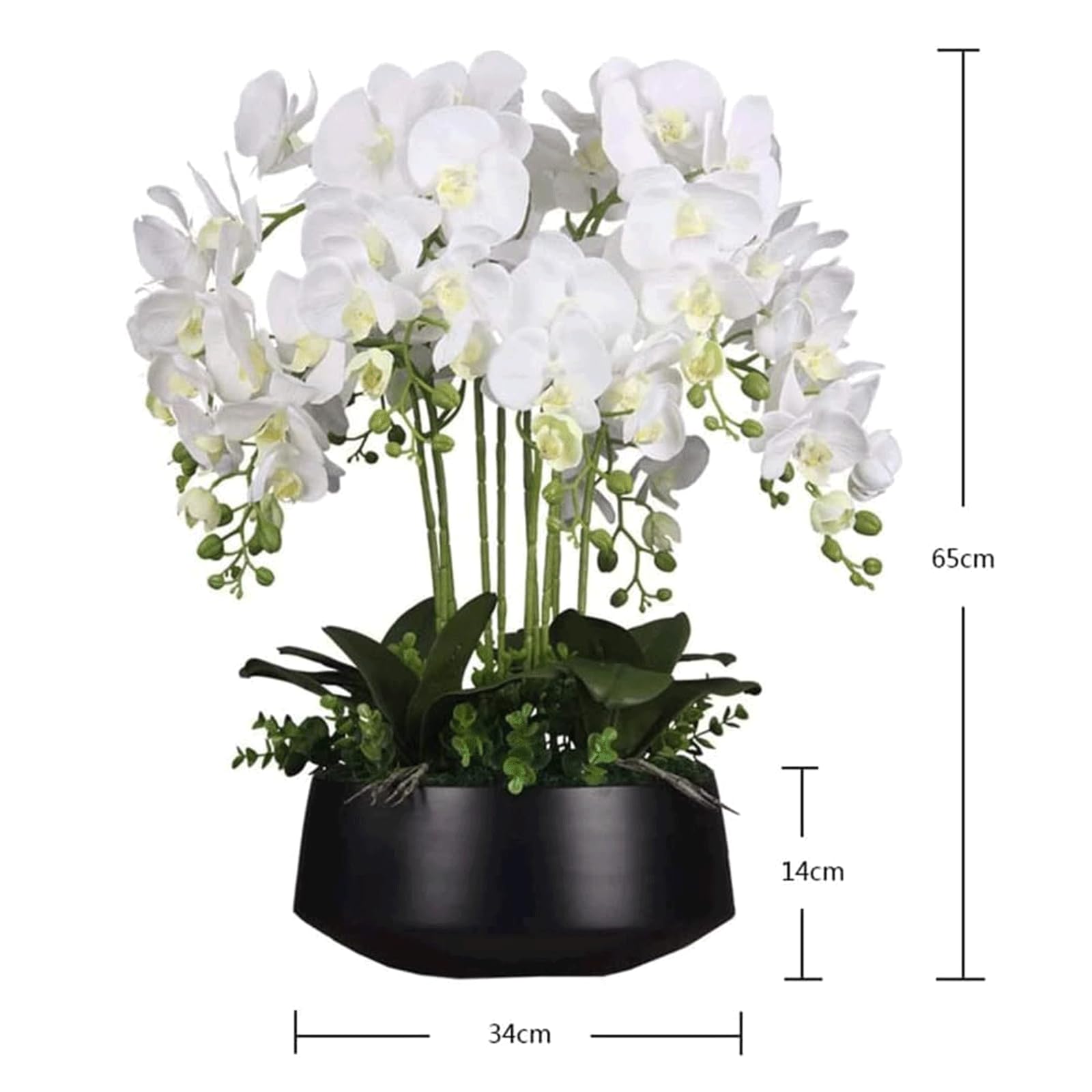 Orchidées artificielles en Soie, Fleurs artificielles avec Vase en céramique, Fleurs de phalaenopsis artificielles en Pot, Fausses Fleurs botaniques artificielles en Pot