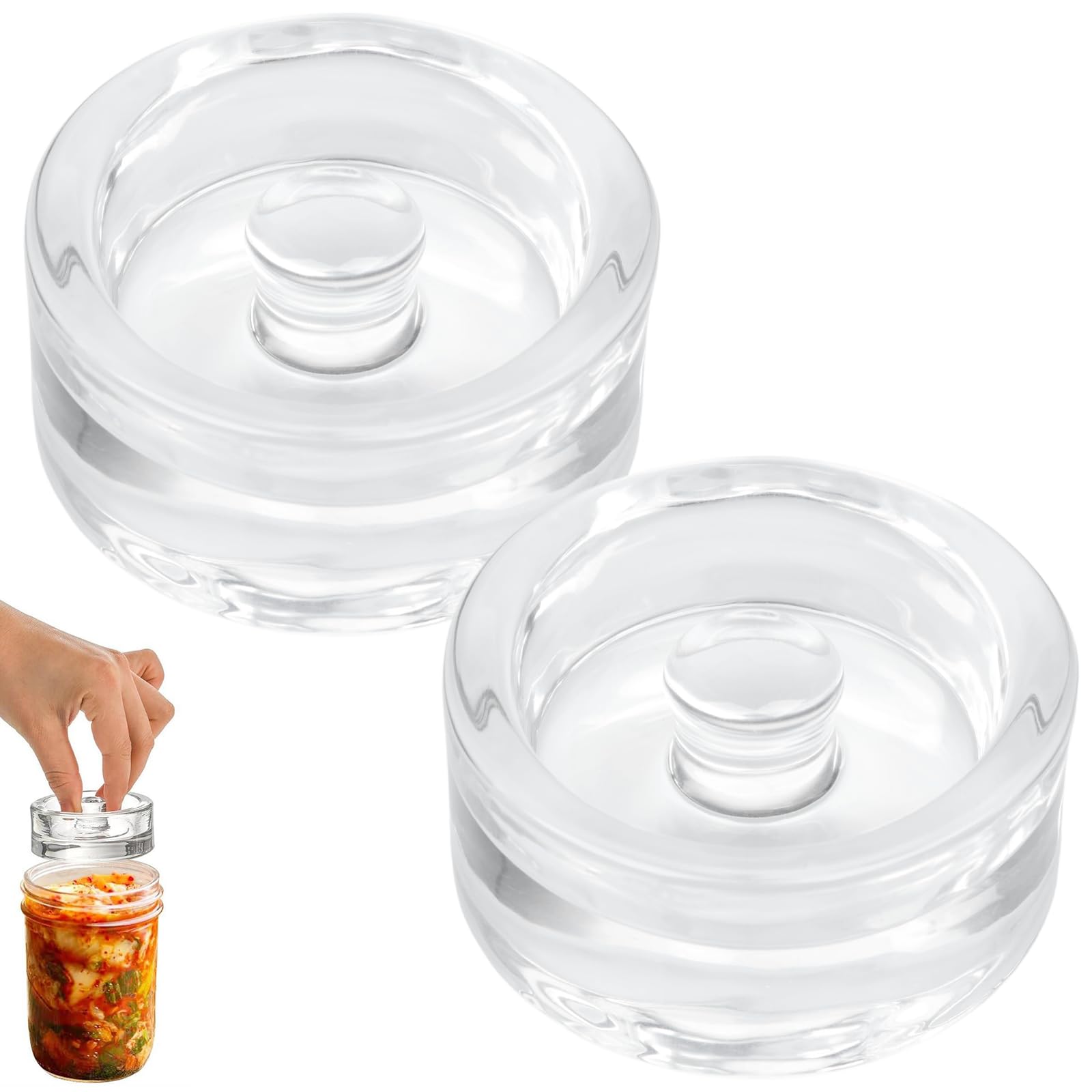 2 Pack Glass Fermentation Weights with Easy Grip Handle - Food Safe Pickle Pebbles for Wide Mouth Mason Jars, to Remove Excess Brine When Fermenting Pickles, Kimchi & Sauerkraut
