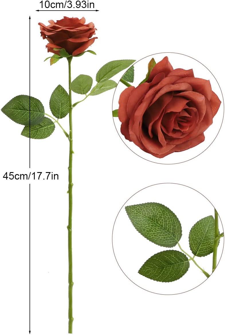 LVEFIT Artificial Rose Flowers Burnt Orange Rose Flowers Silk Flowers 12 pcs with Long Stem Silk Roses Bouquet for Wedding Bridal Shower Party Home Decoration - Image 8
