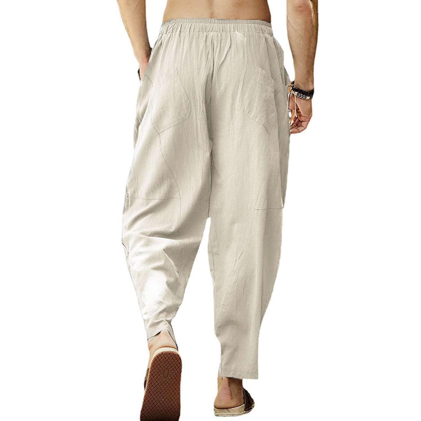 Cooleep Pantaloni Lino Uomo Estivi Casual Pantaloni Elasticizzati Leggeri da Yoga Spiaggia