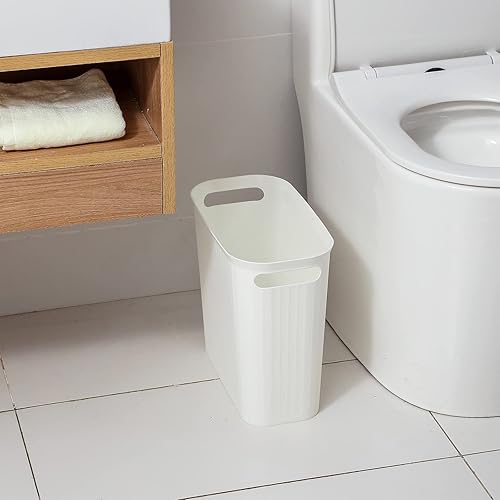 Miniatura 3 de rejomiik Cubo de basura pequeño de 3.5 galones, contenedor de basura delgado de plástico con asas para baño, dormitorio, oficina, hogar, dormitorio,