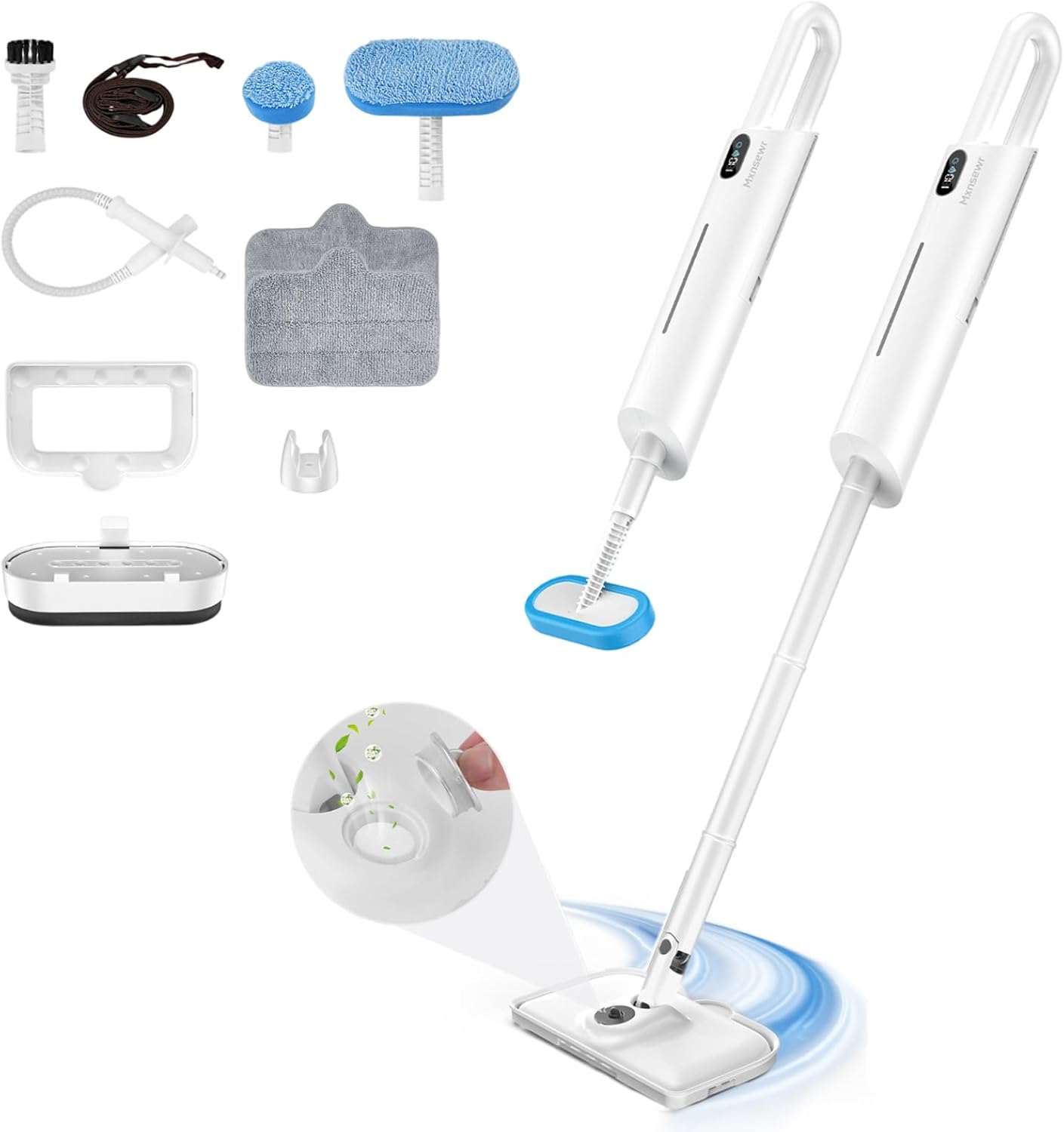 Steam Mop All-in-one for Floor Cleaning, MultiPurpose Steam Cleaner for Home with 13 Accessories, Detachable Handheld Floor Steamer with Scent Container and strap for Hardwood,Tiles,Cloths and Carpet White