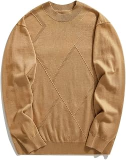 RGVV Sweatshirt Men, Crew Neck Knitted Jumper Classic Warm Fleece Sweatshirt Brown Long Sleeves Stripe Sweater Casual Transition Pullover Autumn Winter Sweater For Indoor Outdoor Sport