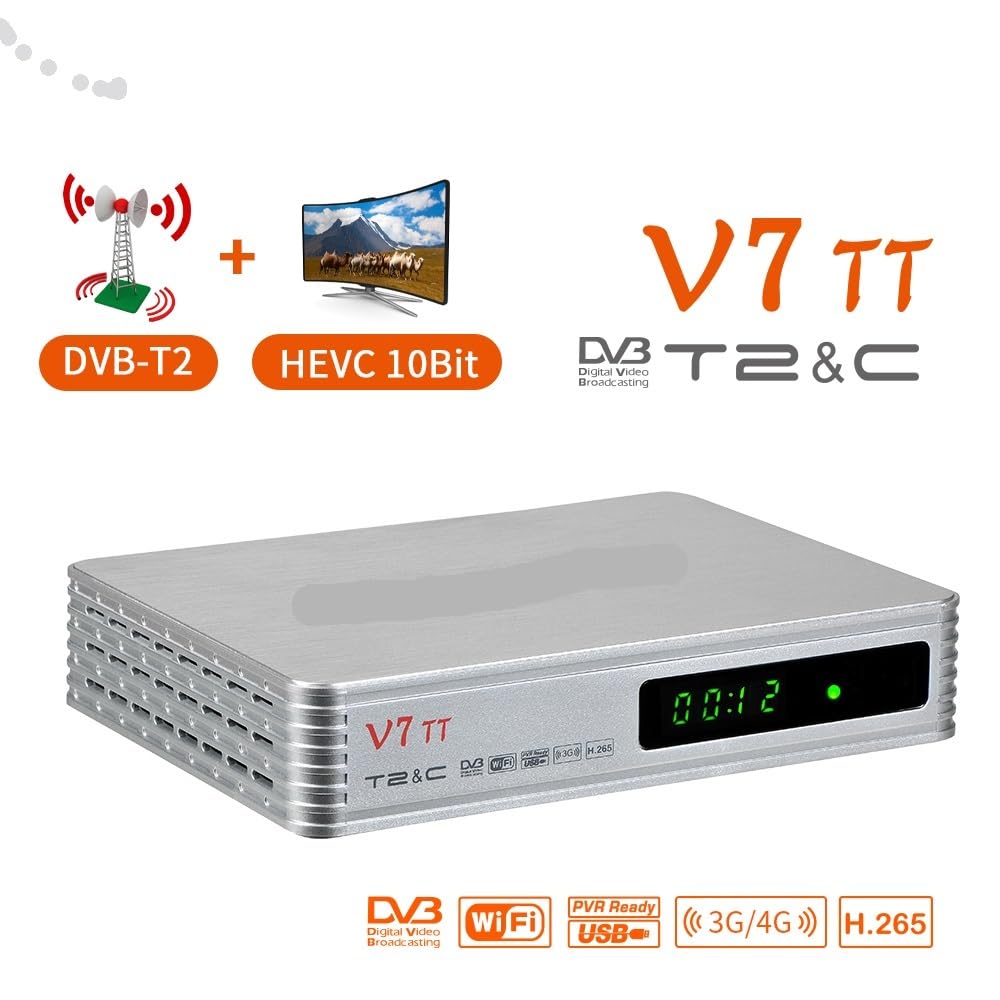 Détecteur de Satellite, Décodeur TNT V7 TT DVB-T/T2 Récepteur TV terrestre H.265 10 bits Full HD 1080p Câble avec antenne WiFi USB/Ethernet