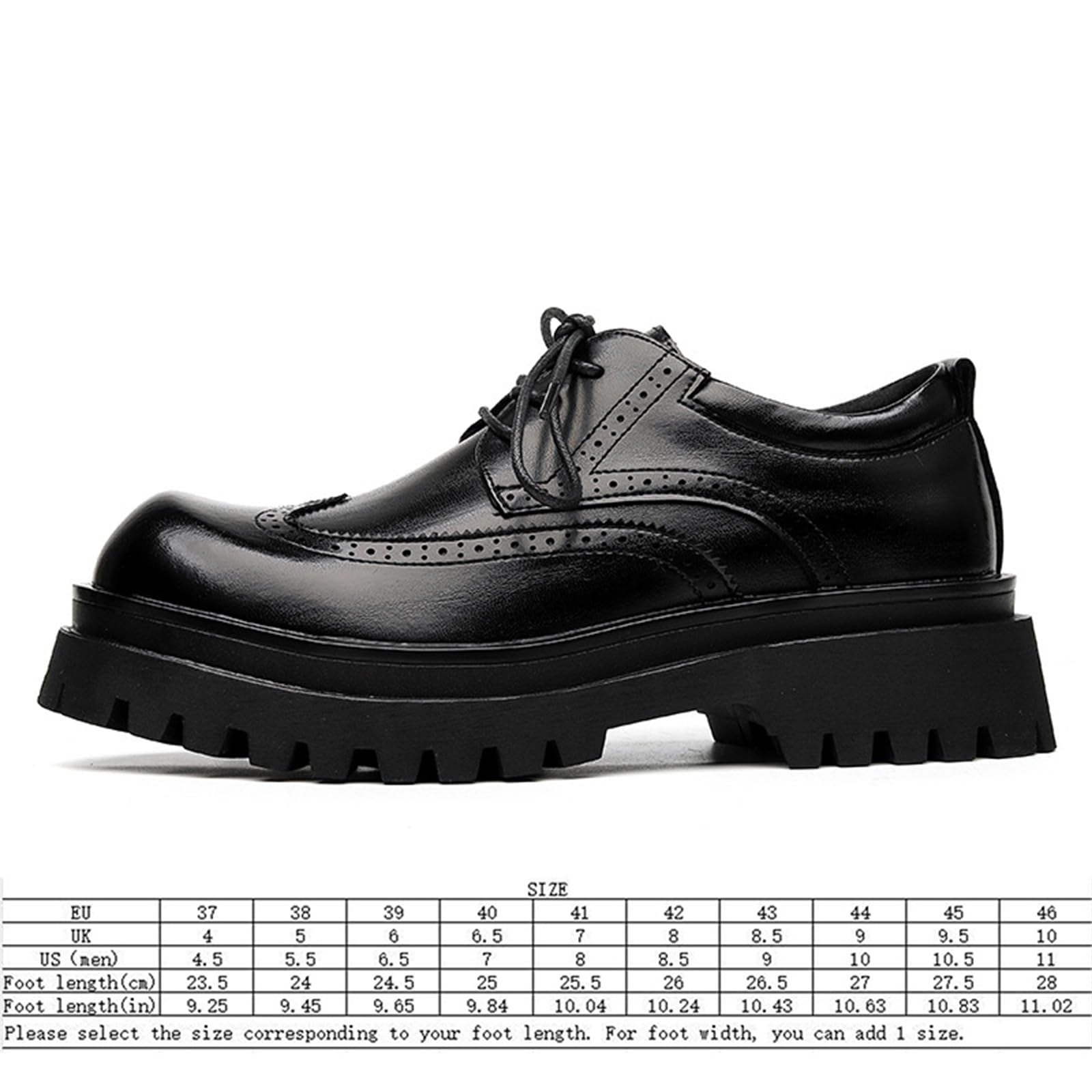 Męskie buty wizytowe typu Chunky skórzane buty typu brogsy typu oksford sznurowane na platformie do pracy na co dzień