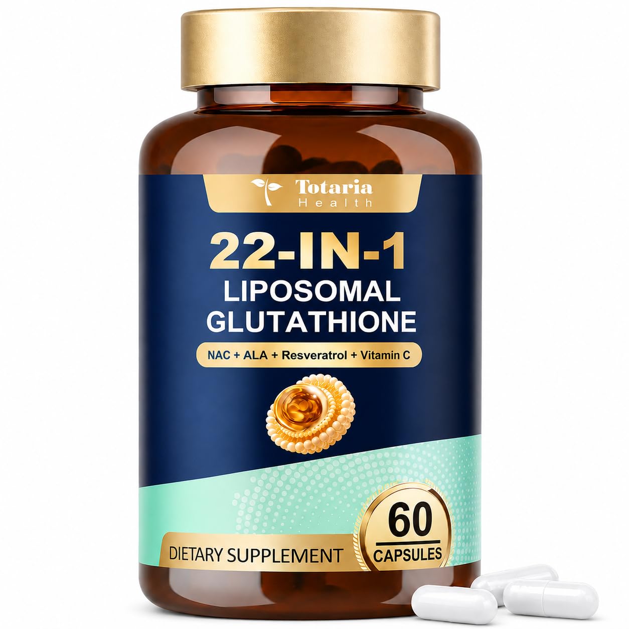 Totaria 22-in-1 Liposomal Glutathione Supplement 1000MG - Ultra High Absorption with Resveratrol, Vitamin C, NAC, Alpha Lipoic Acid for Antioxidants, Liver Health and Immune Support (60 Caps)