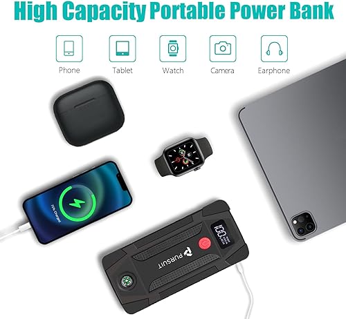 Miniatura 6 de Pursuit Coche Jump Starter 1000A Peak Portable Car Battery Booster, 6400mAh Power Bank, con luz LED