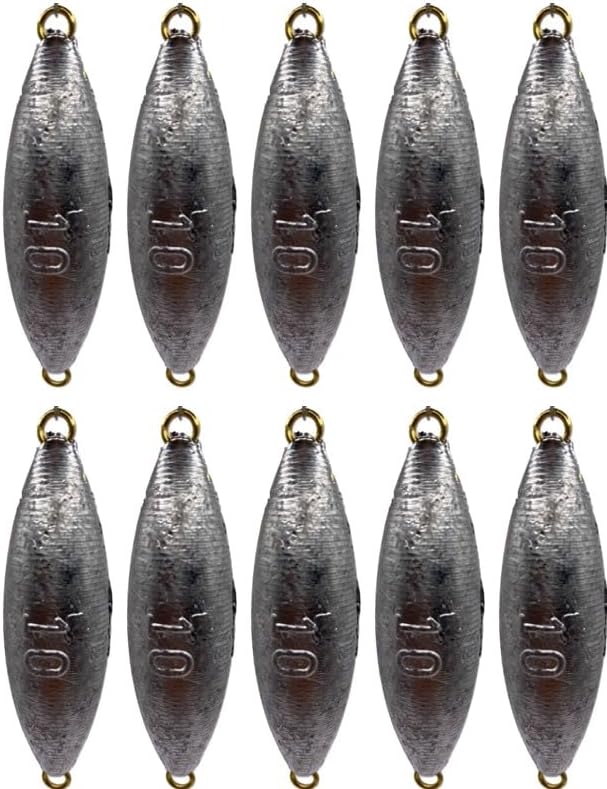 Torpedo Fishing Sinkers 10oz - 10 Pieces (Lead, Fishing Weight, Double Ring Good for Salt and Fresh Water)