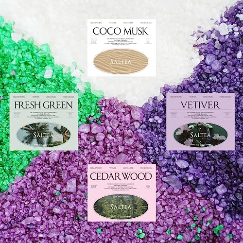 Saltea Bath Salts Gift Set - Bath Salts For Women Relaxing With Jojoba Oil, Argan Oil, Hyaluronic Acid, Propolis, And Aloe Barbadensis 10 On The Go Travel Packets 400G 4 Colors And Scents (Coco Musk) #TOP4